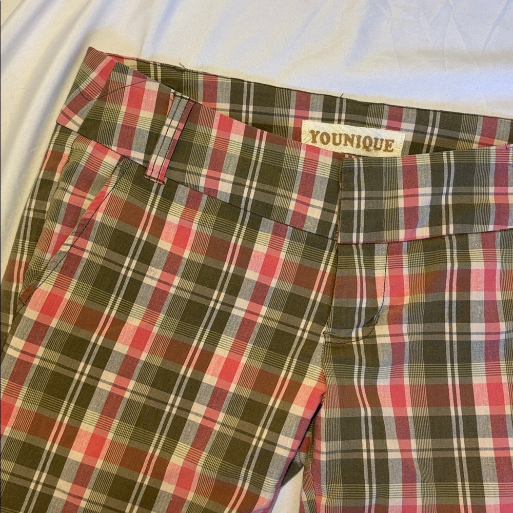 Pink and Green Plaid Y2K Bermuda Shorts